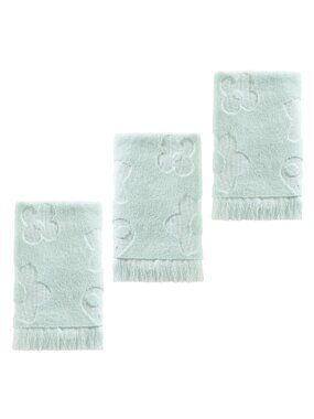 3 Wild Sage Florence Embossed Flowers Cotton Washcloths in MINT GREEN w/ Fringe